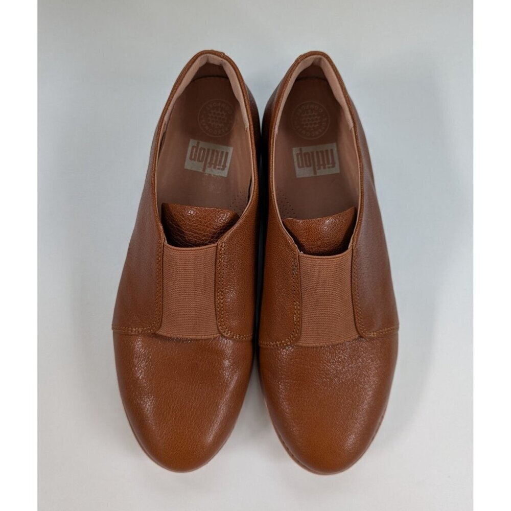Fit Flop Derby Tan Leather Shoes Size 8 Women's Slip Ons - Picture 2 of 7